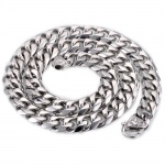 14.5mm Heavy Polished Silver Tone Cut Curb Cuban Mens Chain Boys 316L Stainless Steel Necklace