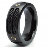 Stainless steel ring Black Titanium steel Ring Wedding Band with Black CZ and Black Twisted Cables ring