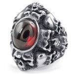 Extravagant tasted man's jewelry stainless steel ring red cz decoration heavy wide skull ring 